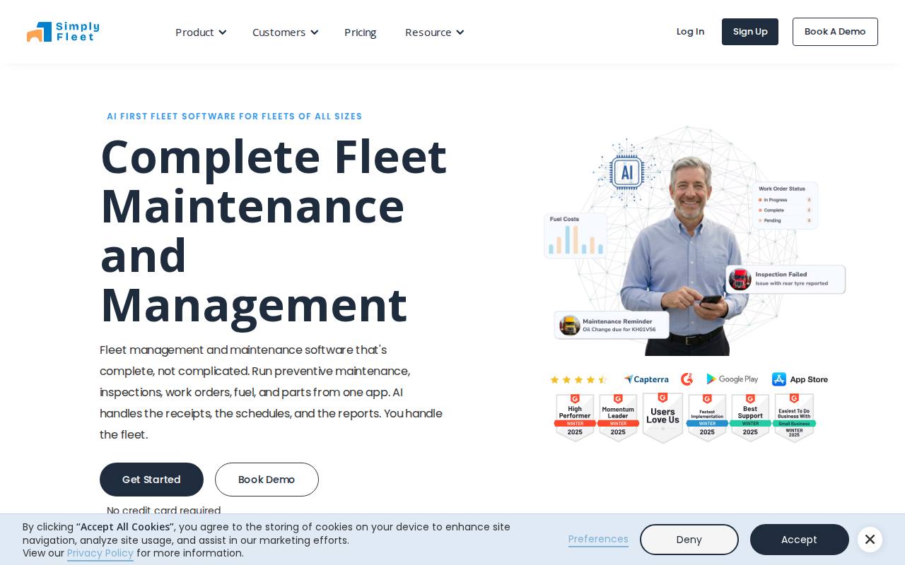 Portada de la web de Simply Fleet, competidor directo de Fleetio