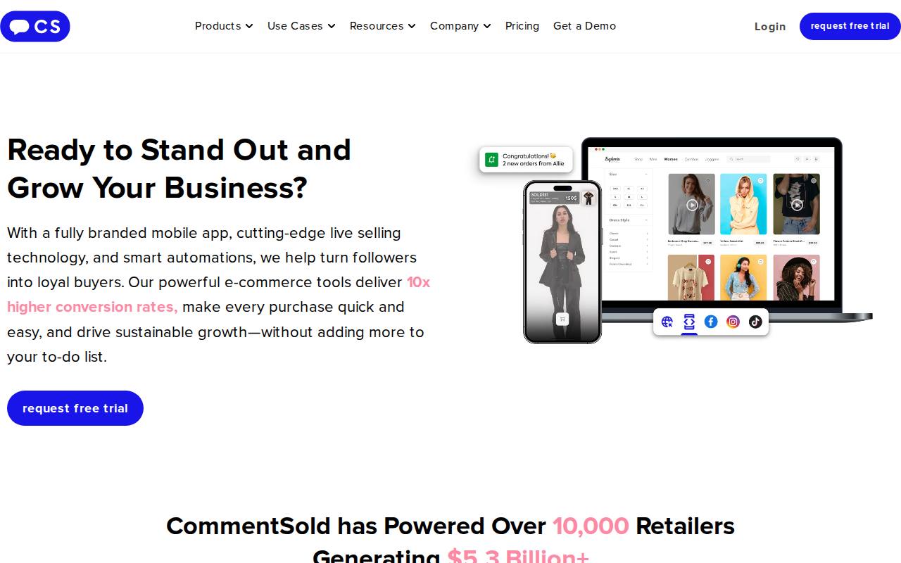 Portada de la web de CommentSold