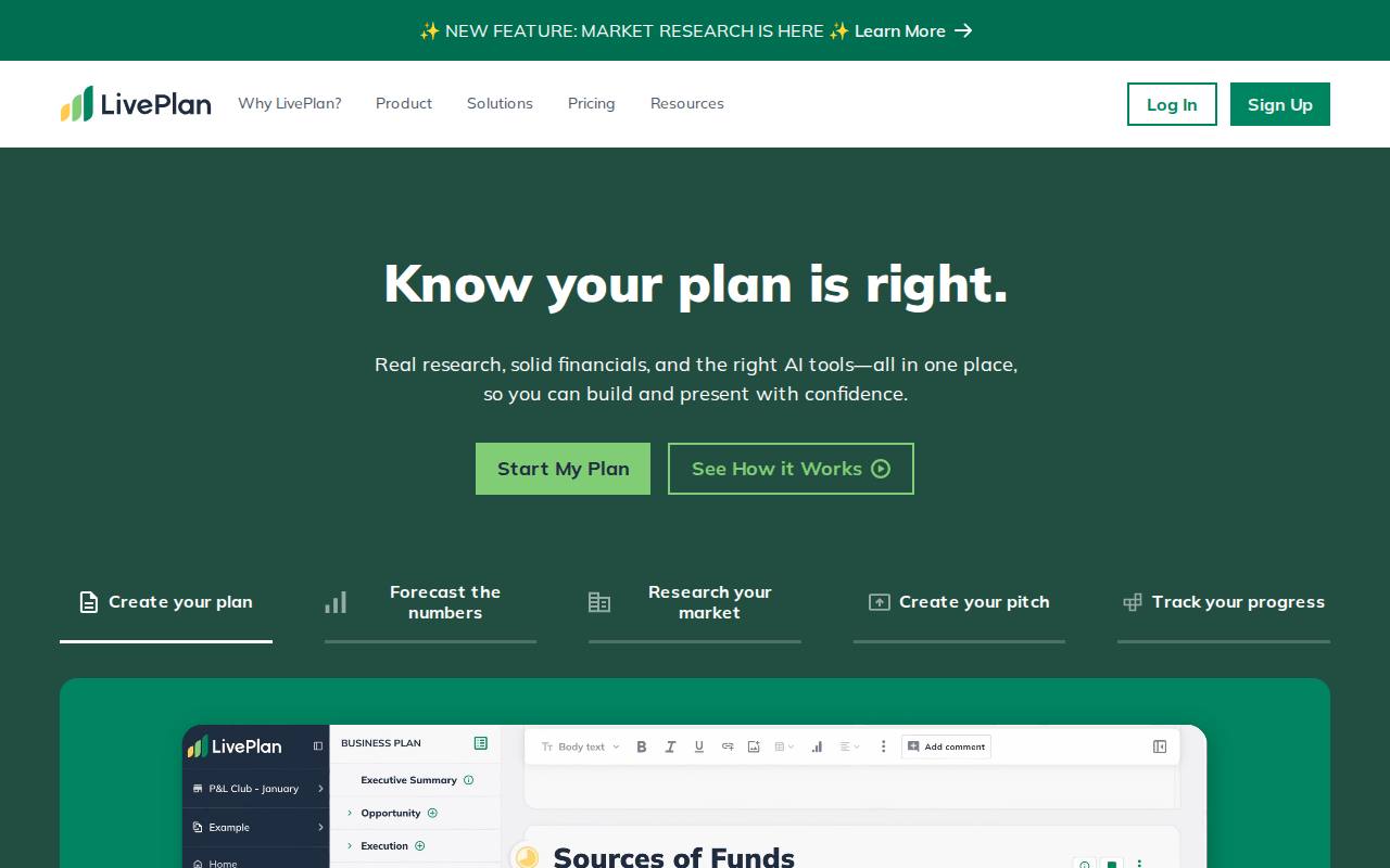 Portada de la web de LivePlan (Palo Alto Software)